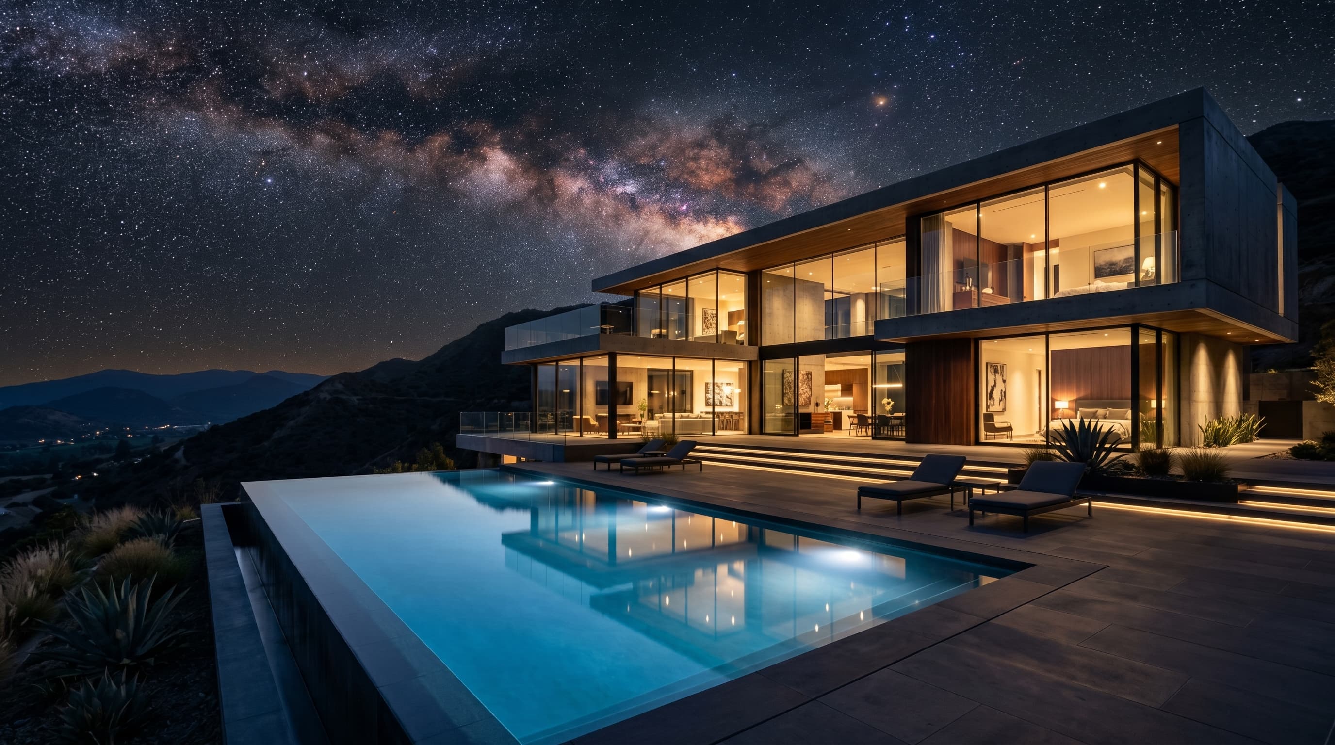 Coastal lifestyle home at night